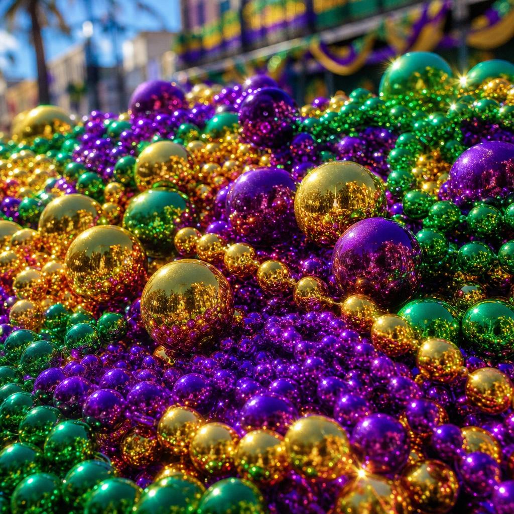 Mardi Gras beads and mask